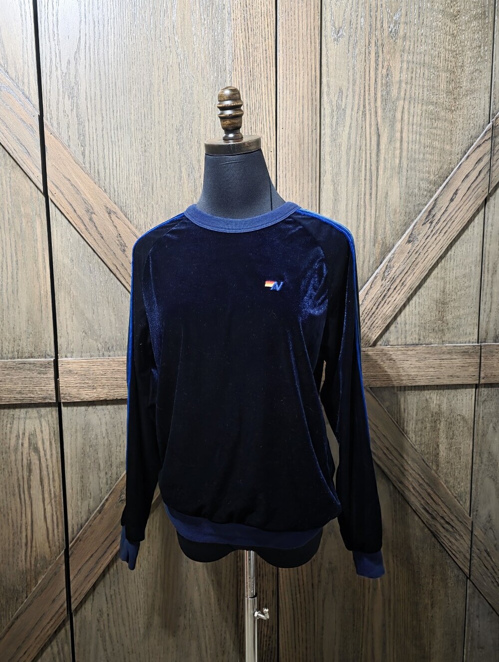 Aviator Nation Navy Velvet Crew Sweatshirt with Blue Trim - Picture 1 of 3